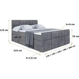 altdecor Boxspringbett ARDENI-Z KING - 160x200 - H3/H4 - Dunkelgrau