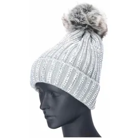 Antonio Strick Mütze Beanie mit Bommel und Pailletten hellgrau