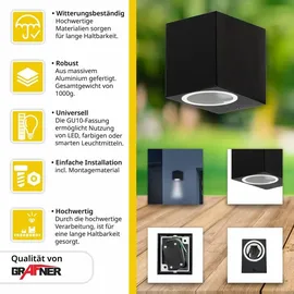 Grafner Aluminium Wandlampe schwarz, mit nach unten gerichtetem Lichtschein, IP44, GU10 Fassung, Wandleuchte eckig Down Light Wand Lampe Außen Hof...