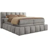 MKS Meble MKS Boxspringbett 180 x 200 mit bettkasten NIRA KING, Polsterbett 7 Zonen Multipocket-Matratze und Topper, Doppelbett - Hellgrau Velvet - H3 - Hellgrau