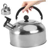 Wasserkessel Induktion Pfeifkessel aus Edelstahl, 2.0 l Teekessel für alle Kochplatten, Flötenkessel mit Hitzebeständiger und rutschfester Griff, Wasserkocher für Tee Kaffee