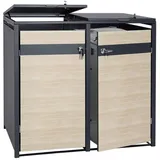 MCW 2er Mülltonnenverkleidung MCW-J82, Mülltonnenbox, erweiterbar, Metall 50kg, anthrazit ~ Buche-Holzoptik hellbraun