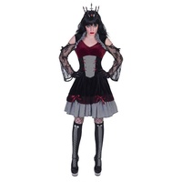 Karneval-Klamotten Vampir-Kostüm Gothic Dame Dracular Vampir Kleid bordeaux-schwarz, Damenkostüm Halloweenkostüm sexy Kleid glänzend Samt und Spitze 44-46