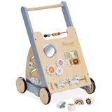hauck Lauflernwagen Learn to Walk Skills – Holz für Babys ab 12 Monaten, mit Motorikspielzeug, Sortierspiel, Ablagefach & Bremssystem, Fördert Laufen, Feinmotorik & Farberkennung, FSC® Zertifiziert