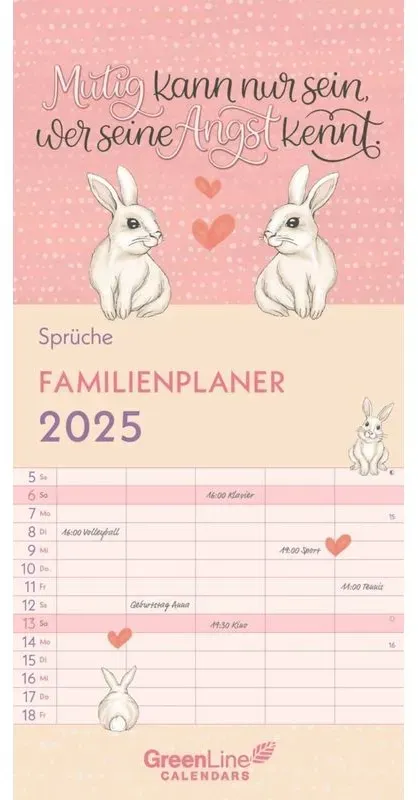 Greenline - Sprüche 2025 Familienplaner  22X45cm  Familienkalender Mit Effizienter Monatsaufteilung In 5 Spalten  Für Familienorganisation  Schulferie