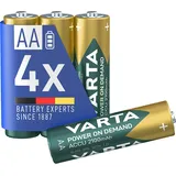 Varta Batterien AA, wiederaufladbar, 4 Stück, Power on Demand Recharge Accu, Akku, 2100 mAh Ni-MH, ohne Memory Effekt, vorgeladen, in umweltschonender Verpackung, sofort einsatzbereit