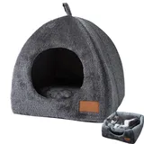 Katzenbett für Indoor-Katzen – Dreieckiges Haus, Haustier-Hundehöhle, Zelt-Iglu für kleine Hunde – abnehmbares, waschbares Kissen, 28 x 28 x 30 cm