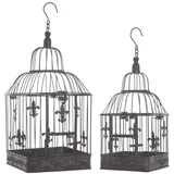 Moritz Hängedekoration Deko-Vogelkäfig braun viereckig 2er Set mit Fleur de Lis verziert, Pflanzkäfig Dekokäfig für Blumen Kerzen Dekoration Hängedeko Windlicht braun