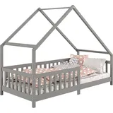 Idimex Hausbett CORA aus massiver Kiefer in grau, schönes Montessoribett mit Dach, stabiles Tipi Bett mit Rausfallschutz