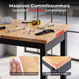 Fantask COSTWAY 122cm schwerlast Werkbank, höhenverstellbarer Arbeitstisch mit Metallrahmen, Lochwand, Steckdose & 2,5cm Massivholzplatte, Werktisch bis 9... - Schwarz/Naturbelassen