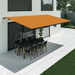 Markise Orange, Gelenkarmmarkise ohne Kassette, Stoff Orange, ohne Volant, manueller Kurbel-Antrieb, individuell konfigurieren