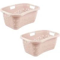 KEEEPER Wäschekorb lasse, 2er Set, Korb mit Softgriffen, 65 x 45 x 28 cm, 50 l (Set, 2 St), ergonomische Form, komfortable Softgriffe, Hüftstütze rosa
