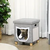 PawHut Katzenhöhle, Katzenhaus mit Kissen Ottomane mit Spielball Polyester, Grau