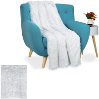 Relaxdays 2 x Felldecke Kunstfell, Kuscheldecke für Couch, Bett, Flauschige XXL Deko Tagesdecke, Größe 150x200 cm, weiß/grau