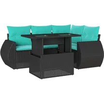 vidaXL 5-teiliges Gartensofa-Set mit Kissen, schwarzes Polyrattan