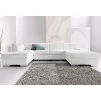 DOMO collection Wohnlandschaft Star, zeitloses und elegantes Design, viel Platz, Breite 304cm, U-Form, fester Sitzkomfort, wahlweise mit Bettfunktion weiß