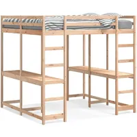 vidaXL Hochbett mit Schreibtisch 140 x 200 cm Kiefer massiv braun