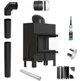 Kamineinsatz KRATKI FLOKI M rechts 10 kW fi200 Schwarz TERMOTEC Rohrset