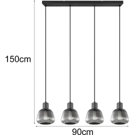 meine wunschleuchte LED Pendelleuchte 4-flg. 90 cm rund Glas schwarz