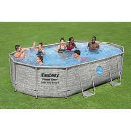 BESTWAY Power Steel Swim Vista Series Set 488 x 305 x 107 cm rattanoptik inkl. Filterpumpe