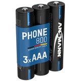 Ansmann Telefon Akku AAA 800mAh NiMH 1,2V - DECT Micro AAA Batterien wiederaufladbar mit geringer Selbstentladung ideal für Schnurlostelefone und Babyphones (3 Stück)