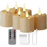 BOWKA Wiederaufladbare LED Teelichter warmweiß Flammenlose Kerzen mit Fernbedienung timer wasserdicht Funktion LED Kerzen für Heimdekoration, Weihnachten, Hochzeiten (6er/Pack)