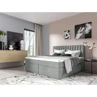 Fun Möbel Boxspringbett Schlafzimmerbett LINNEA 200x220cm Stoff Eisblau inkl.