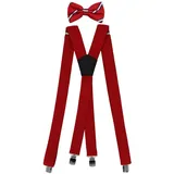 Fabio Farini Hosenträger Herren Hosenträger Pack 3cm X-Form mit passender Fliege Set Rot 3cm Hosenträger - Rot/Weiß Gestreift Fliege blau|rot|schwarz
