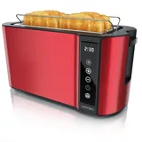 Arendo - Edelstahl Toaster Langschlitz 4 Scheiben- Touchscreen – Doppelwandgehäuse – Integrierter Brötchenaufsatz – 7 Bräunungsgrade – Brotzentrierung – Restzeitanzeige – Memoryfunktion - Rot Metallic