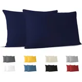 Dreamzie Kissenbezug 40x70 (Set mit 2) - 100% Jersey Baumwolle 150 g/qm Kissenbezüge -Dunkelblau - Für Kissen 40x70 cm - Kissenhülle - Kissenbezug - Resistent und Hypoallergen