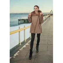 Hollert Lammfelljacke Lena Beige Damen Winterjacke Felljacke kuschelig weich & warm Echtleder mit Kapuze Größe XXL