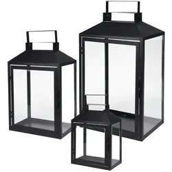 Mojawo 3er Gartenlaternen Laternen Metall Windlicht Schwarz H28/35/44cm
