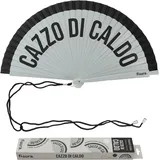 Fisura – Origineller Fächer mit Aufschrift „Cazzo di caldo“. Handventilator aus wendbarem Holz, modern und farbig. Graue-schwarze Töne. Inklusive Haken. Größe: 42,5 x 23 cm