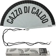 Fisura – Origineller Fächer mit Aufschrift „Cazzo di caldo“. Handventilator aus wendbarem Holz, modern und farbig. Graue-schwarze Töne. Inklusive Haken. Größe: 42,5 x 23 cm