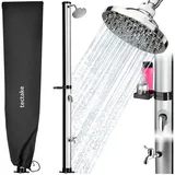 tectake Gartendusche Solardusche - 20 l Warmwasser im Freien (Freiluftdusche Tinto, 1 St., in Schwarz/Silber), Stufenlos einstellbare Mischbatterie schwarz|silberfarben 20 L-mit Hülle/Ablage | 15,50 cm x 42,50 cm x 221,00 cm