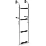 GOPLUS Poolleiter Edelstahl, Bootleiter klappbar mit 4 Stufen und Antirutschpads, Schwimmbadleiter Tiefbeckenleiter bis 200kg belastbar, Badeleiter für Yacht Deck Pool & Ponton Boot, Silber
