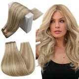 RUNATURE Echthaar Tressen Blond Highlight Lang Haarverlängerung 55cm Tressen Echthaar Gerade Menschliches Haar Echthaar Tressen Zum Einnähen Aschblond Mit Platinblond 100g 18P60