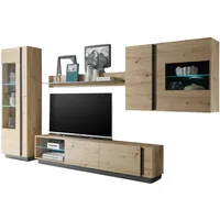 Furn.design Wohnwand Eiche Artisan grau Wohnkombination 4-teilig 315 x