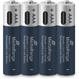 MediaRange Wiederaufladbare USB-C Li-Ion Batterien, Micro AAA I 1.5V I 500mAh, 4er Pack
