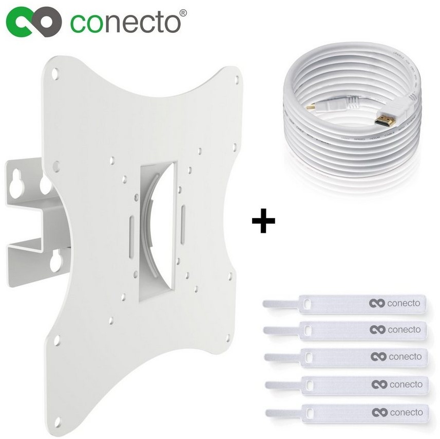 conecto TV Wandhalter für LCD LED Fernseher & Monitor TV-Wandhalterung, (bis 42 Zoll, schwenkbar, neigbar, ausziehbar) weiß