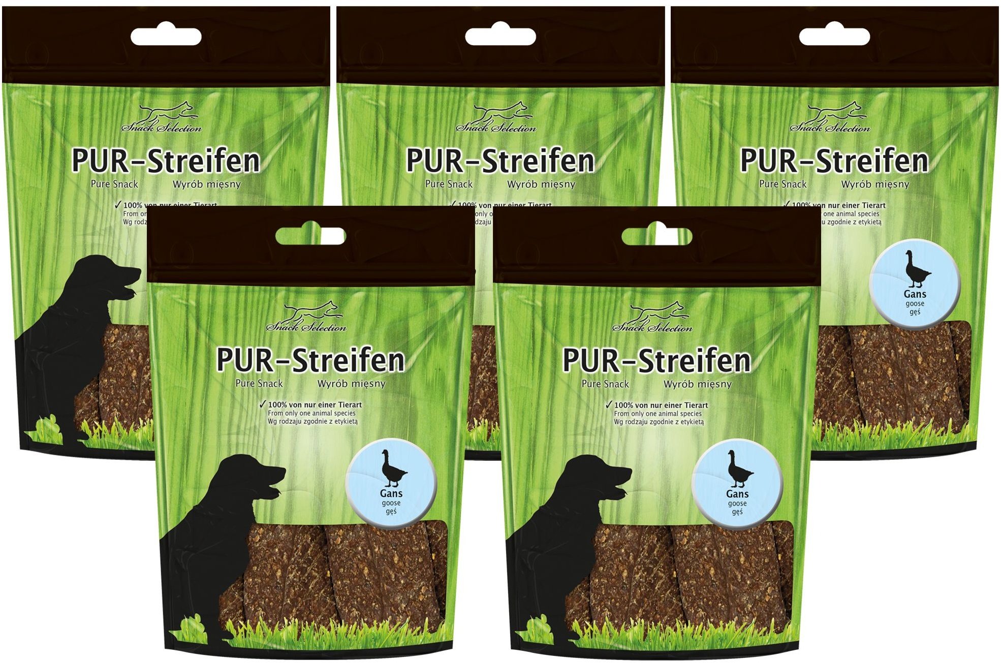 Pur Streifen Gans - Kausnack für Hunde Hundeleckerlie ohne Zusatzstoffe Futter 5x100 g