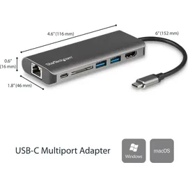 Startech StarTech.com (USB-C, 2 Ports), Dockingstation - USB Hub, Schwarz, Grau