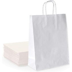 100 Weiße Papiertüten mit Henkeln 18x8x23cm - Tasche für Einkäufe, Geschenke, Hochzeiten