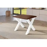 Esstisch Baumkante Holz-Optik Nussbaum 80 x 80 X-Gestell weiß JULIUS