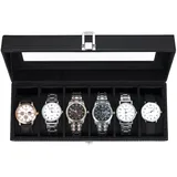 Ohuhu Uhrenbox mit 6 Fächern, Watch Box Uhren Aufbewahrungsbox mit Glasdeckel & Metallschnalle, Uhren Box aus PU Leder und Samt Innenfutter, Uhrenbox Herren Frauen, Geschenk für Weihnachten