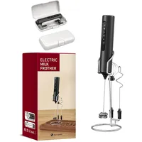 Milchaufschäumer Elektrisch, Milchaufschäumer Stab, Elektrischer Wiederaufladbarer Hand-Milchschäumer, Elektrisch mit Edelstahlständer für Kaffee, Cappuccino, Latte, Schwarz