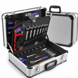 WorkPro Werkzeugkoffer 119-teilig Aluminium blau gefüllt