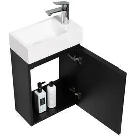 Badplaats Gäste-Wc-Möbelset, Schwarz Holz - Schrank Waschbecken Badezimmer Badezimmerschränke, Waschtischkombinationen
