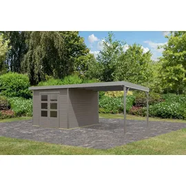 Karibu Gartenhaus »"Plutino D" SET, Anbaudach 3 m Breite«, wassergrau-weiß, -staubgrau oder -anthrazit grau