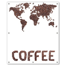 Sonnenschutz Weltkarte mit Schriftzug aus Kaffeebohnen, Wallario, blickdicht, mit Saugnäpfen, wiederablösbar und wiederverwendbar rot 96 cm x 115 cm